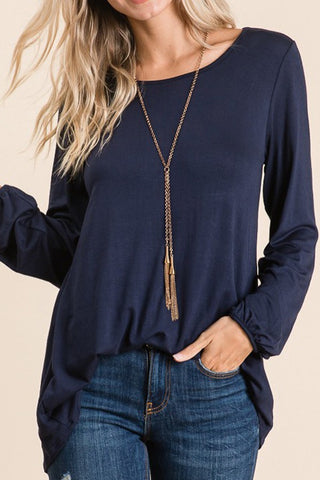 Solid Round Neck Puff Sleeve Top