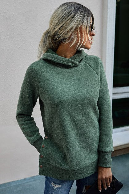 Slip Side Button Hoodie