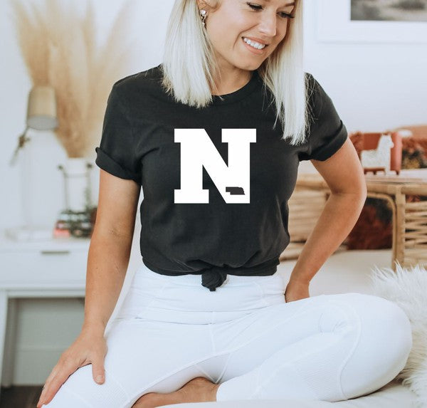 Nebraska Outline Crew Neck Tee