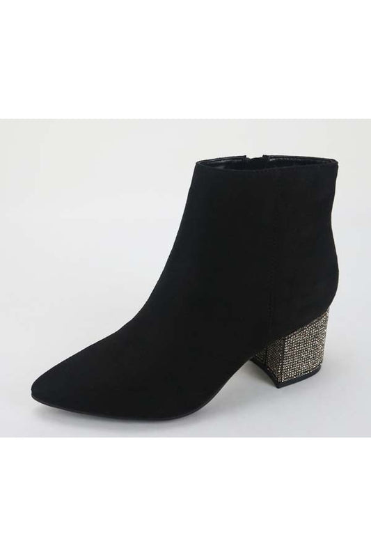 Rhinestone Heel Black Booties