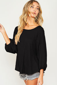 Solid Waffle Back Cutout Knit Top