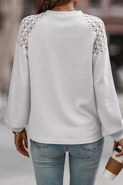 Textured Top with Lace Shoulder Detail