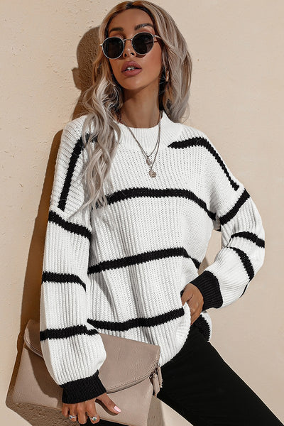 White and Black Striped Sweater