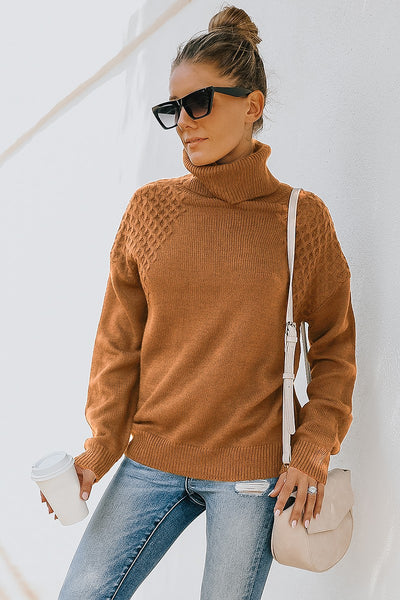 Turtle Neck Sweater with Waffle Detail
