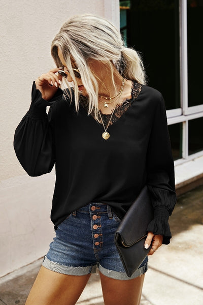V-Neck Top with Lace Detail