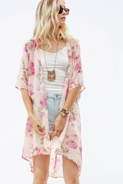 Chiffon Floral Print Kimono Cardigan