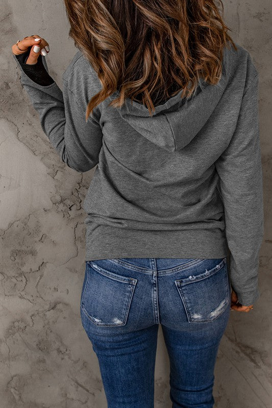 Half Zip Thumbhole Sleeve Hoodie