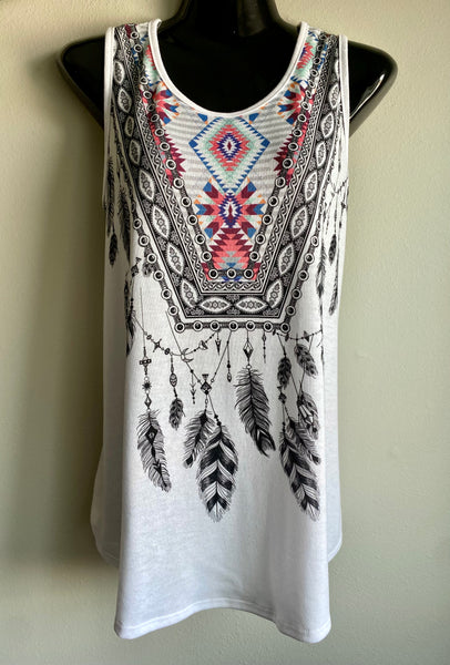 Feather & Color Print Tank Top