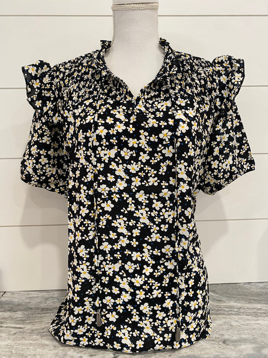 Floral Print Smocked Ruffled Blouse
