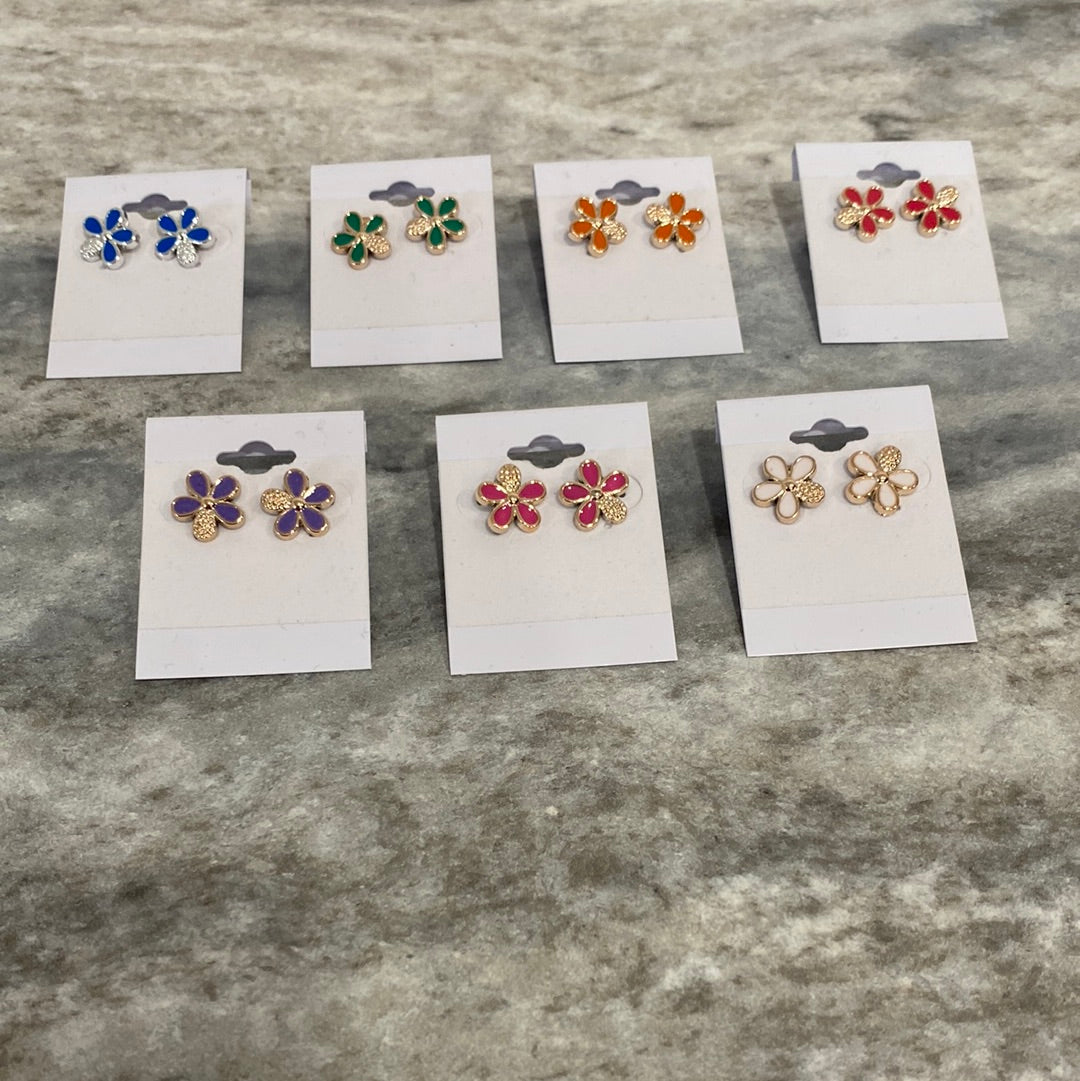 Colored Flower Metal Earrings