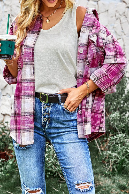 Button Up Plaid Shacket